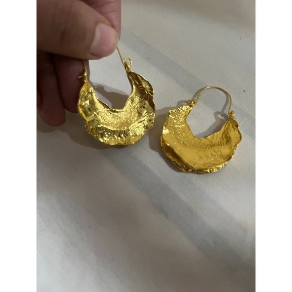 Chunky gold hoops big vintage style gold earring geometric gold earring , - Picture 6 of 6